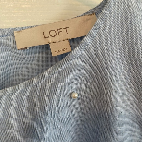 LOFT sky blue blouse with pearl decals, size XS - Picture 2 of 3